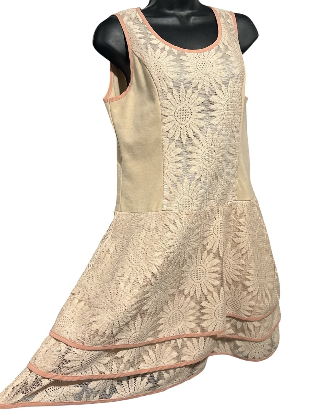 A’REVE Anthropologie Sunflower Pale Peach Tiered Skirt Boho Dress